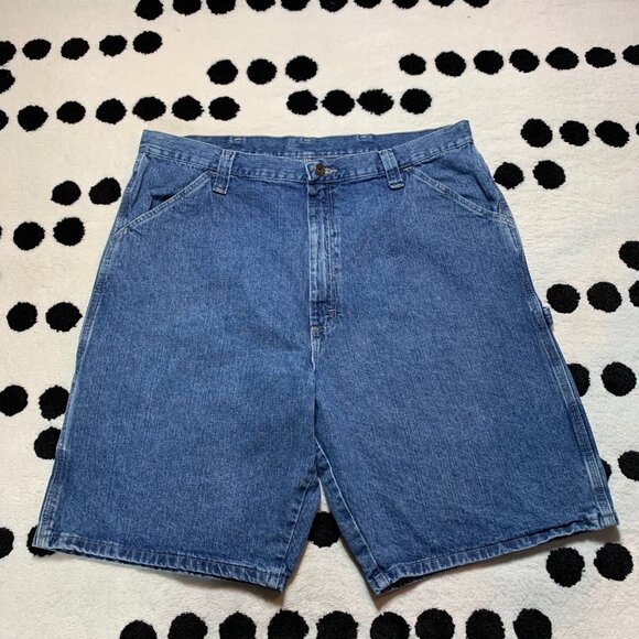 Vintage Y2K Wrangler Denim Carpenter Jorts Baggy Relaxed Fit Cargo Jean Shorts - Picture 2 of 11